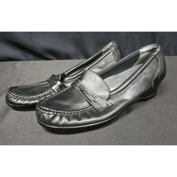 SAS Tripad Easier Slip On Wedge Black Leather Loafers Women's Size 8 M NWOT NEW - Picture 1 of 7